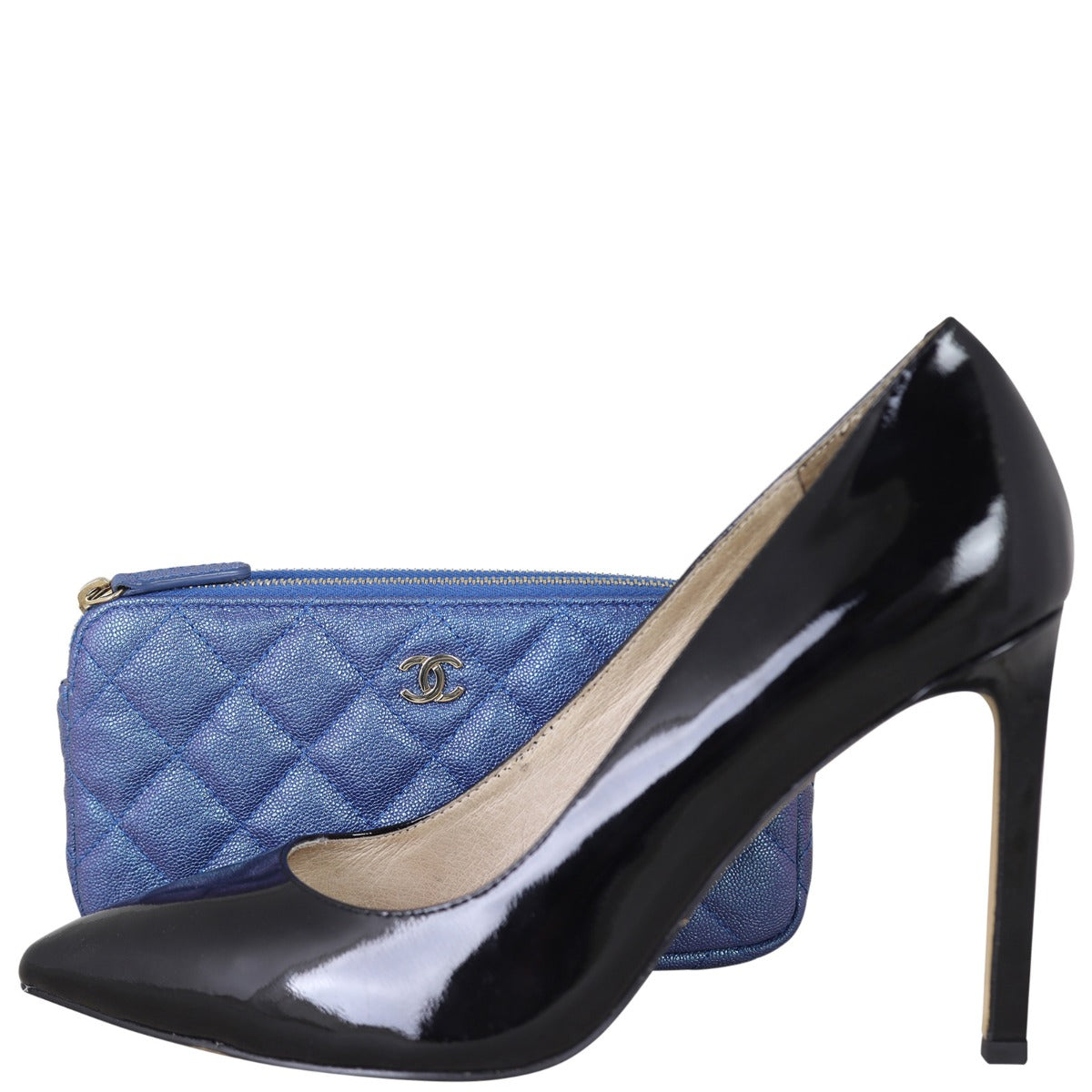 Chanel CC Double Zip Clutch with Chain | Blue