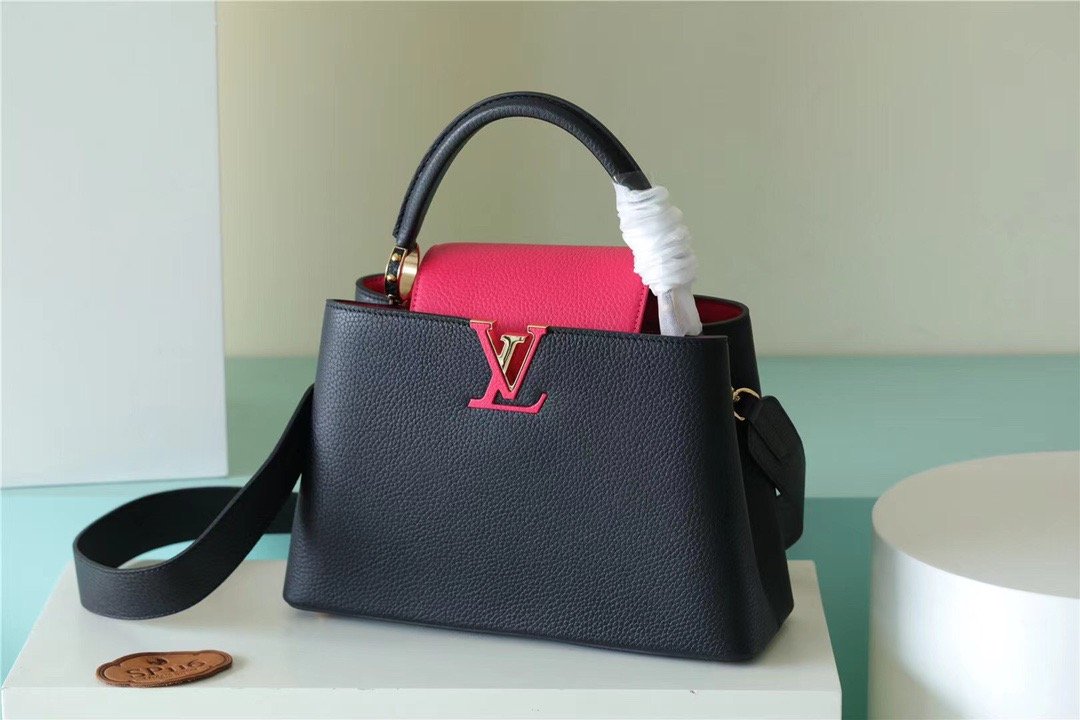 Top Quality Capucines MM Taurillon Black/ Rose Berlingot For Women, Womens Bags, Shoulder And Crossbody Bags 12.4in/31.5cm Top Quality M59882