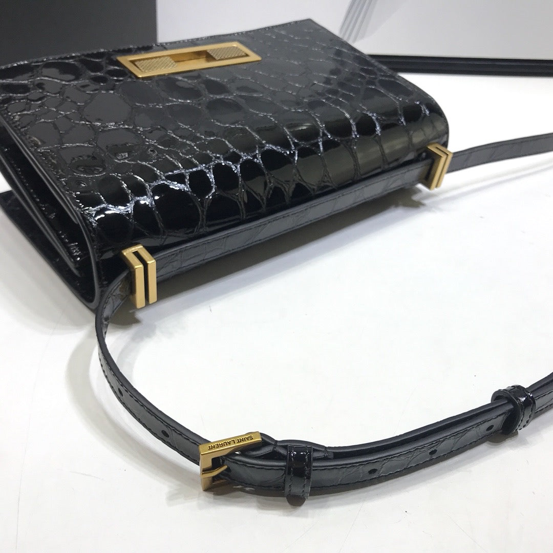 YSSL Cassandra Small Crossbody Bag With Stone Print Black For Women 7in/19cm YSL