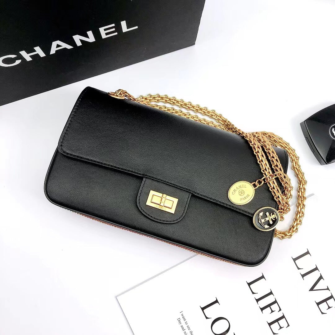 CHLMaroon Medallion Nude Reissue 2.55 Classic 225 Flap Black Bag For Women 24cm/9in