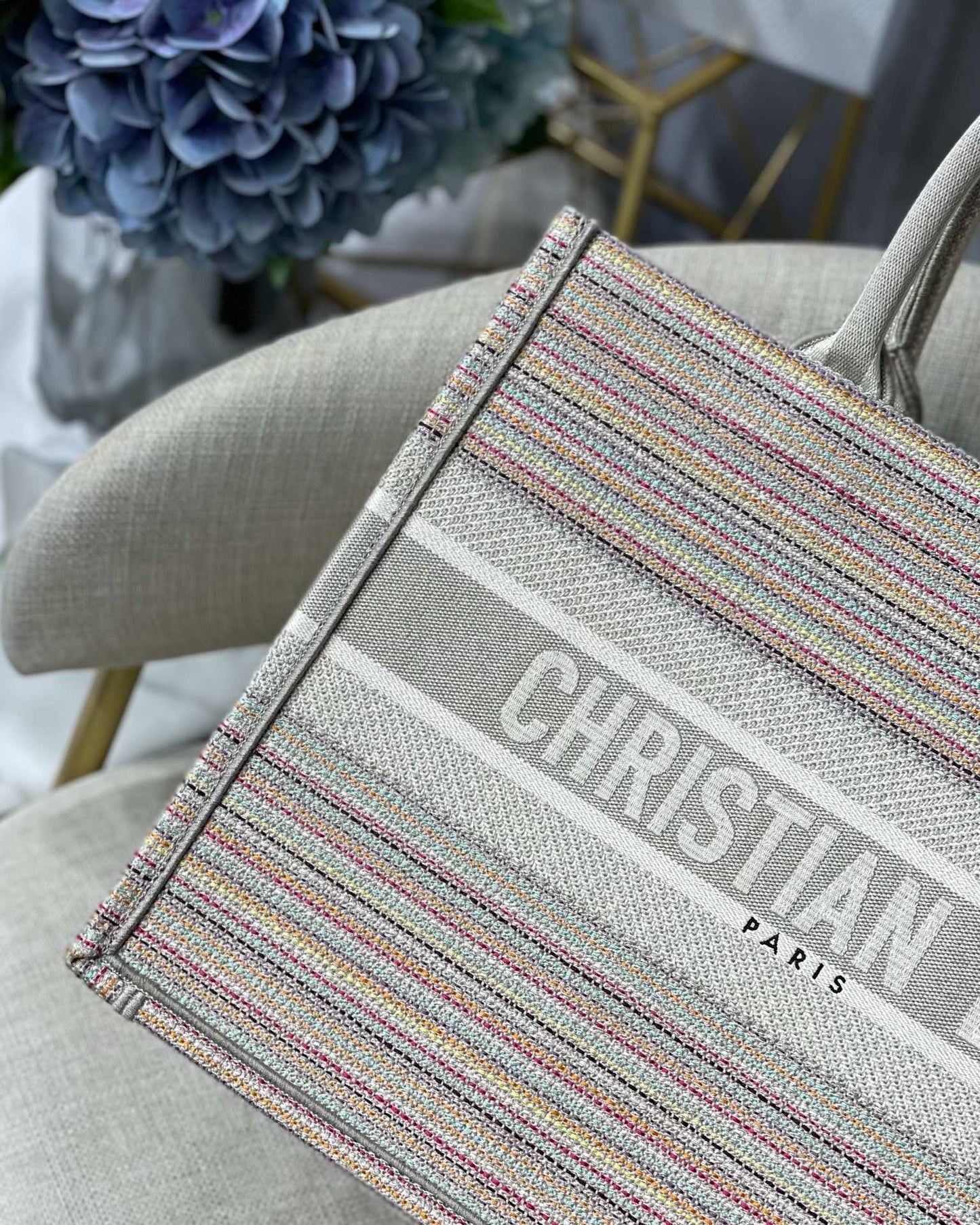 Top Quality MeTop Qualityum Book Tote Bag Canvas Stripes Embroidery For Women 36cm/16.5in CD