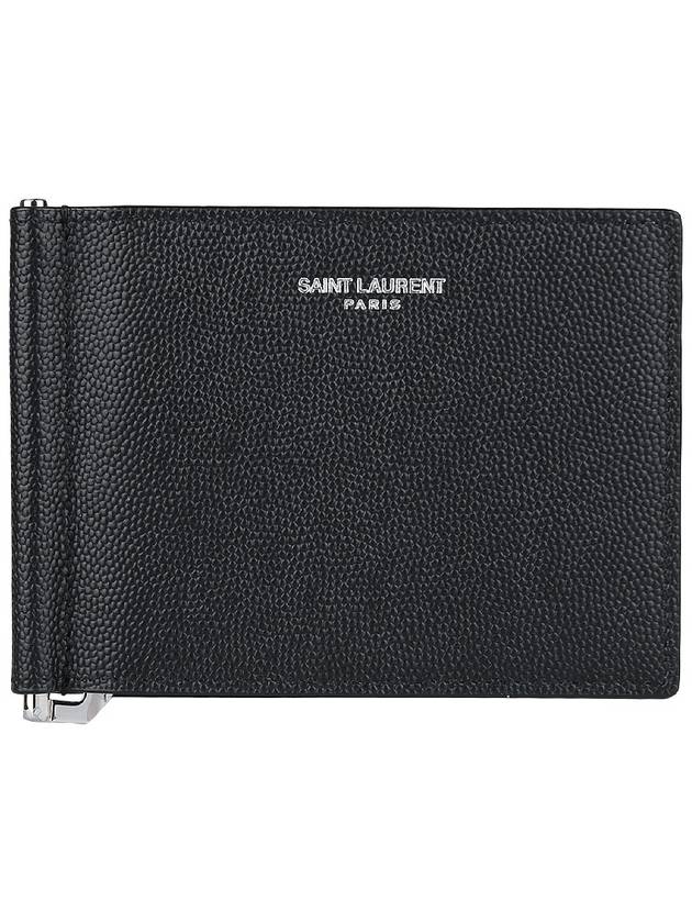 Luxury Saint Laurent Trending 2025 Textured Classic Leather Money Clip Half Wallet Black