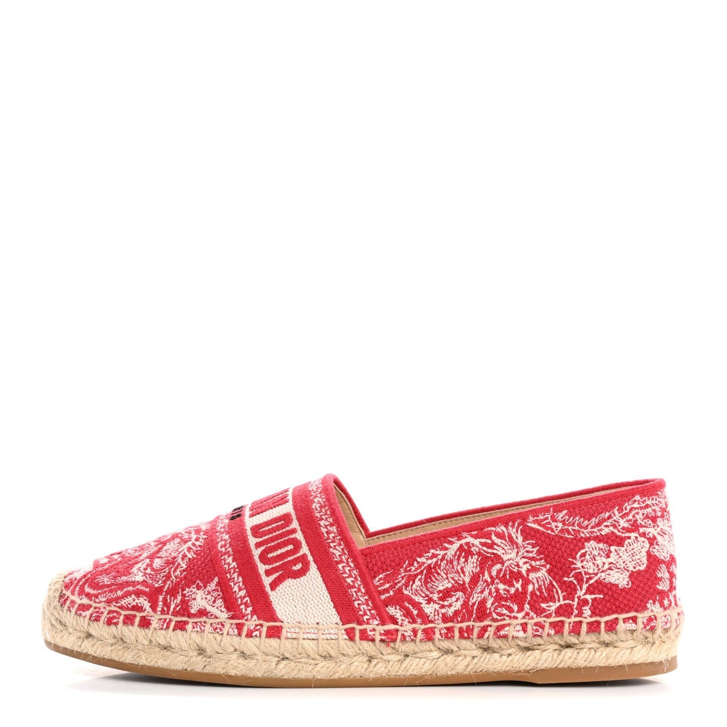 Christian Dior Embroidered Toile De Jouy Granville Espadrille 38.5 Raspberry