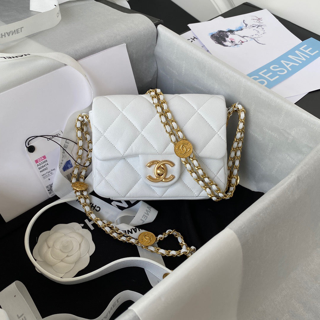 CHLMini Flap Bag With Top Handle Gold Hardware White For Women, Women’s Handbags, Shoulder Bags 7.9in/20cm AS2431 