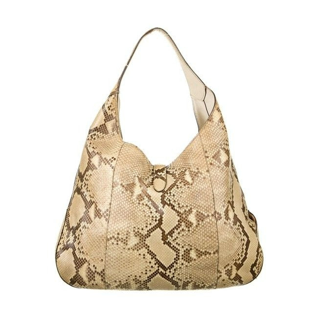- Gucci New Jackie Xl Leather With Piston Lock Shades Of Brown Python Hobo Bag