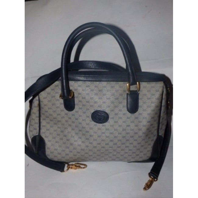 Gucci   Doctor S Navy Blue Small G Logo Leather Coated Canvas Satchel