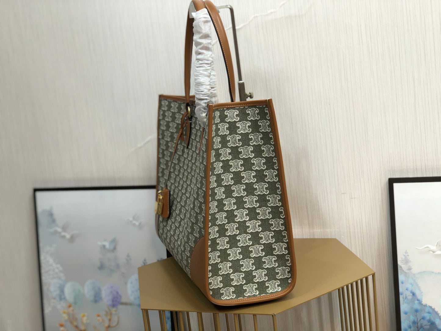 Top Quality Horizontal Cabas In Textile With Triomphe Embroidery Khaki For Women 17in/43cm 197002CS8.15KH