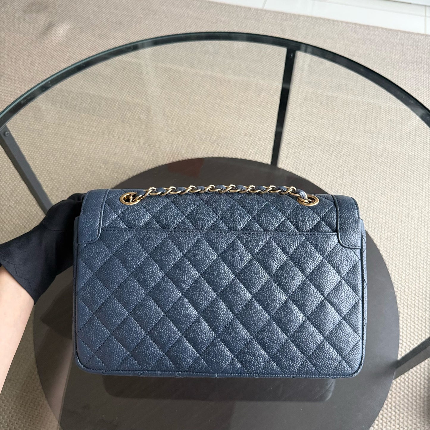 Chanel Seasonal Two-tone Flap - Caviar 27CM Quilted Grained Calfskin Blue Gold Hardware Series 21