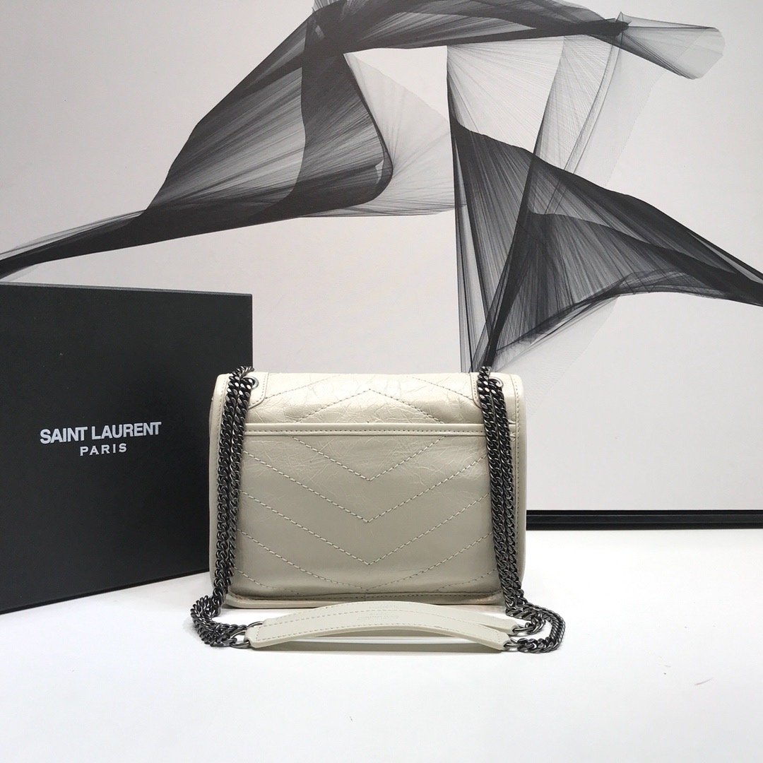 YSSL Niki Baby Chain Bag In Crinkled  White For Women 8in/21cm YSL 6331600EN049207