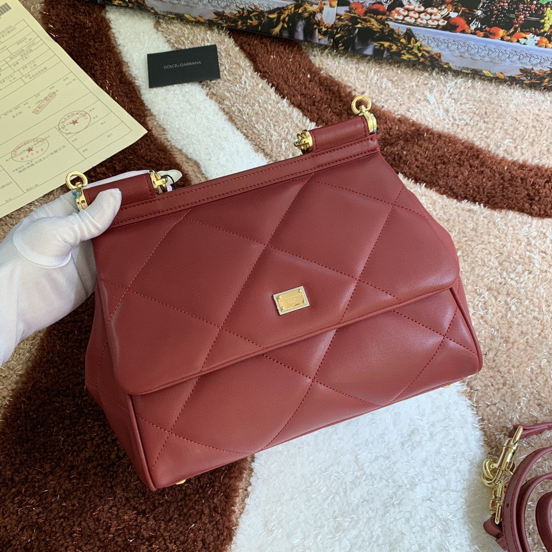 Top Quality MeTop Qualityum Sicily Bag In Quilted Burgundy For Women 10.2in/26cm Top Quality 