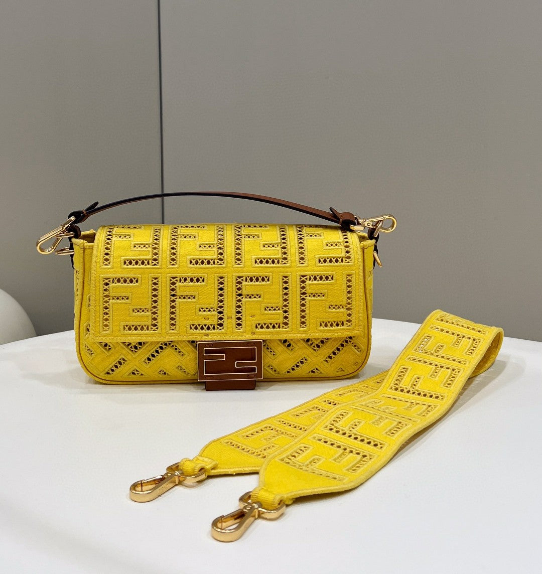 FI Baguette Yellow with Embroidery MeTop Qualityum Bag For Woman 28cm/11in