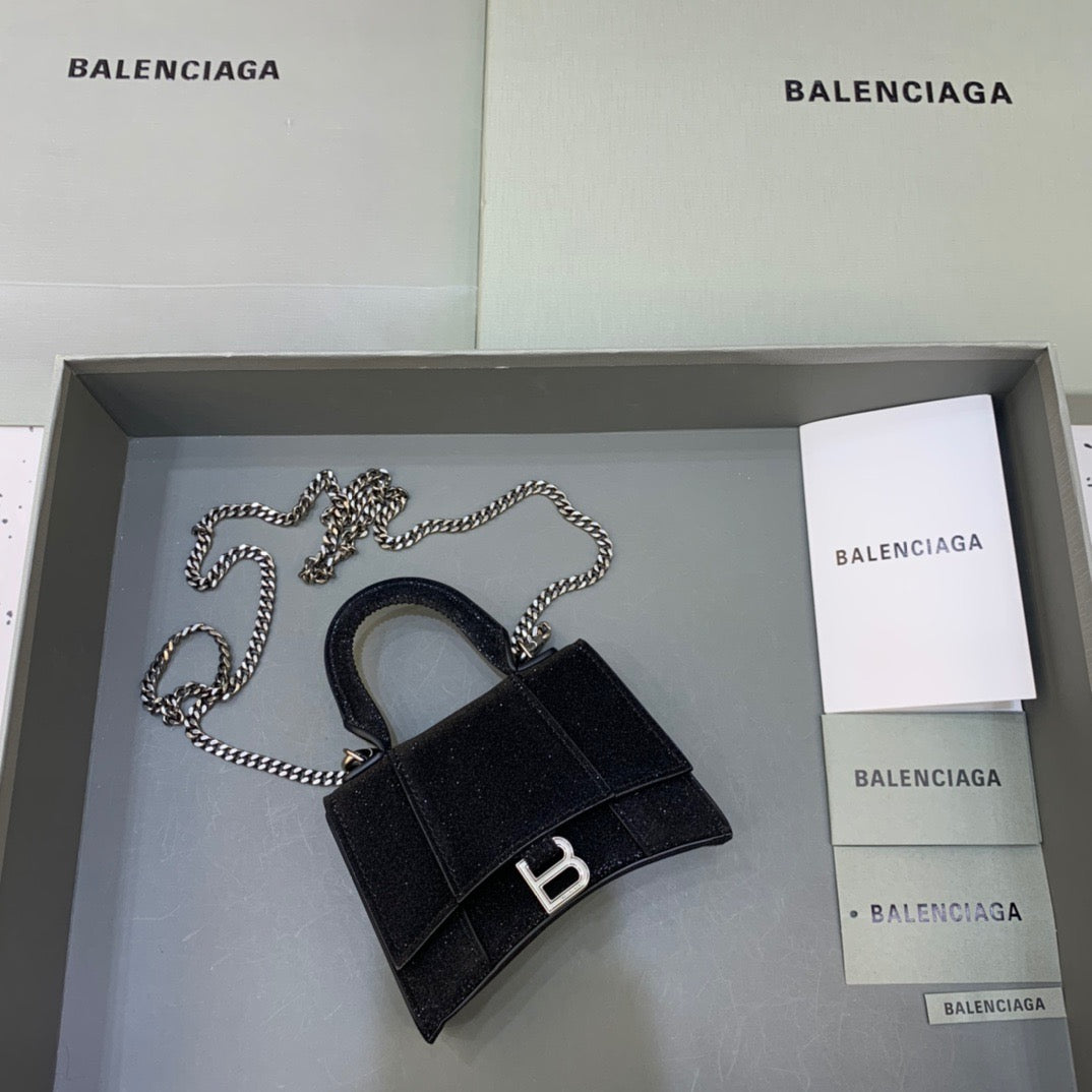 Top Quality Hourglass Mini Handbag With Chain In Black, For Women,  Bags 4.7in/12cm