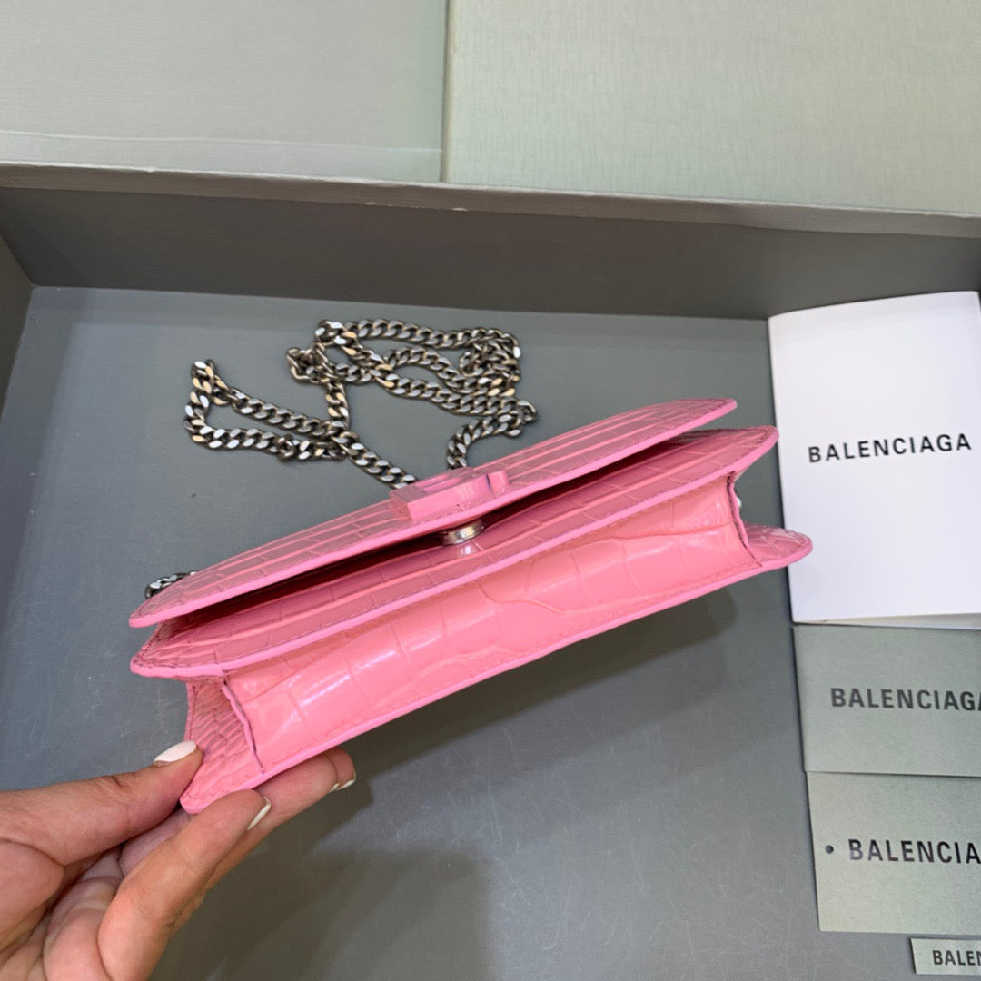 Top Quality Croc Embossed Patent B Bag With Chain In Pink, For Women,  Bags 7.9in/20cm