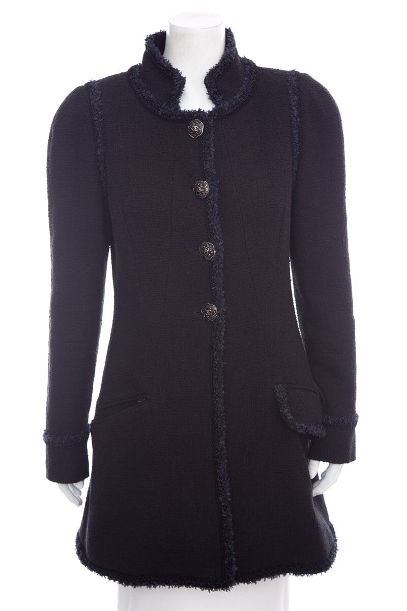 Chanel Black Tweed Button Up Jacket  SZ 44