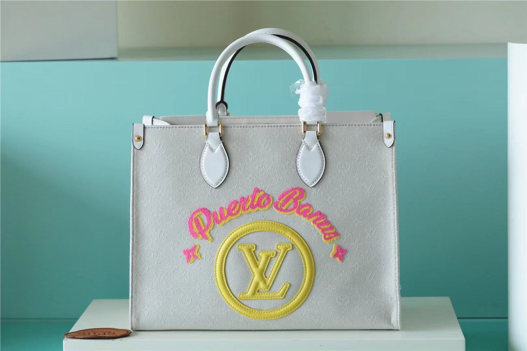 Top Quality Onthego MM Monogram Giant And Raffia White/ Yellow For Women,  Shoulder And Crossbody Bags 35cm/13.8in Top Quality 