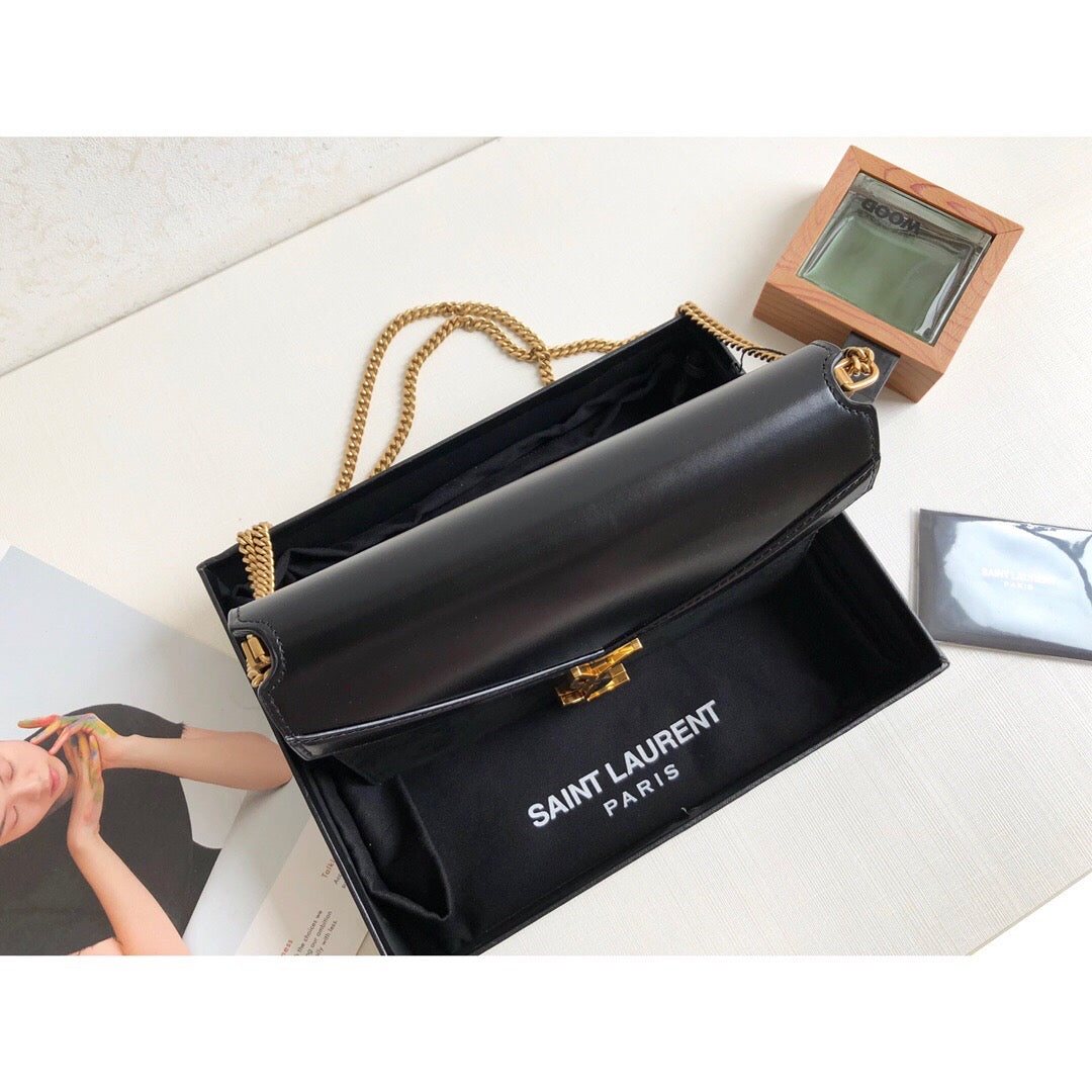 YSSL Cassandra Medium Chain Bag Black For Women 8in/22cm YSL 5327500SX0W1000