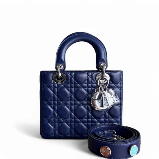 Dior Lady Small - Cannage Lambskin Dark Blue Silver Hardware