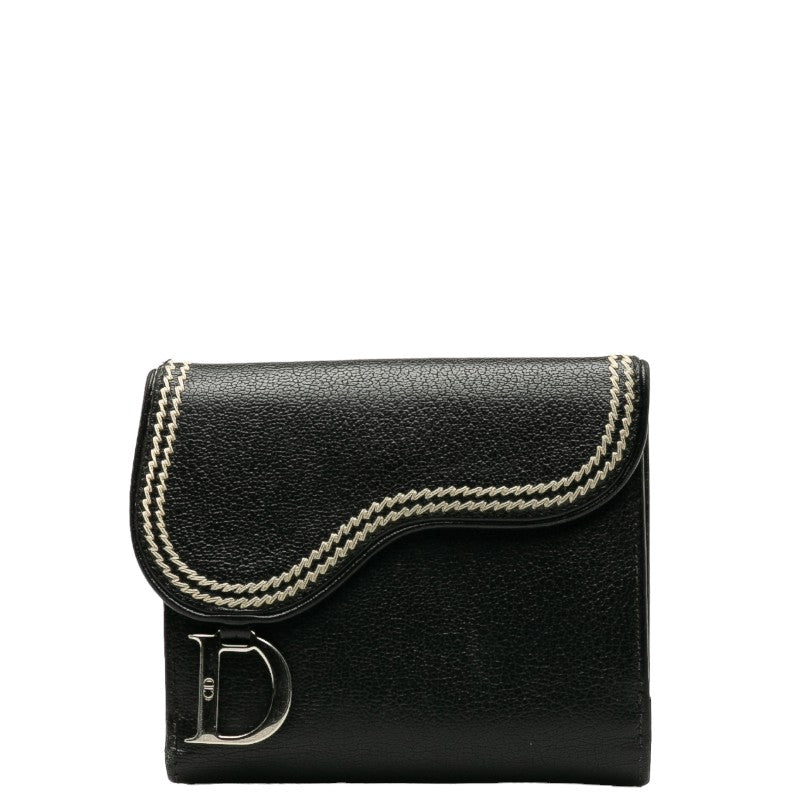 Double Folded Wallet Black Leather Ladies Dior