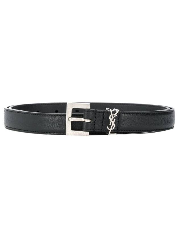 Luxury Saint Laurent Trending 2025 Men's Monogram Silver Buckle Leather Belt Black