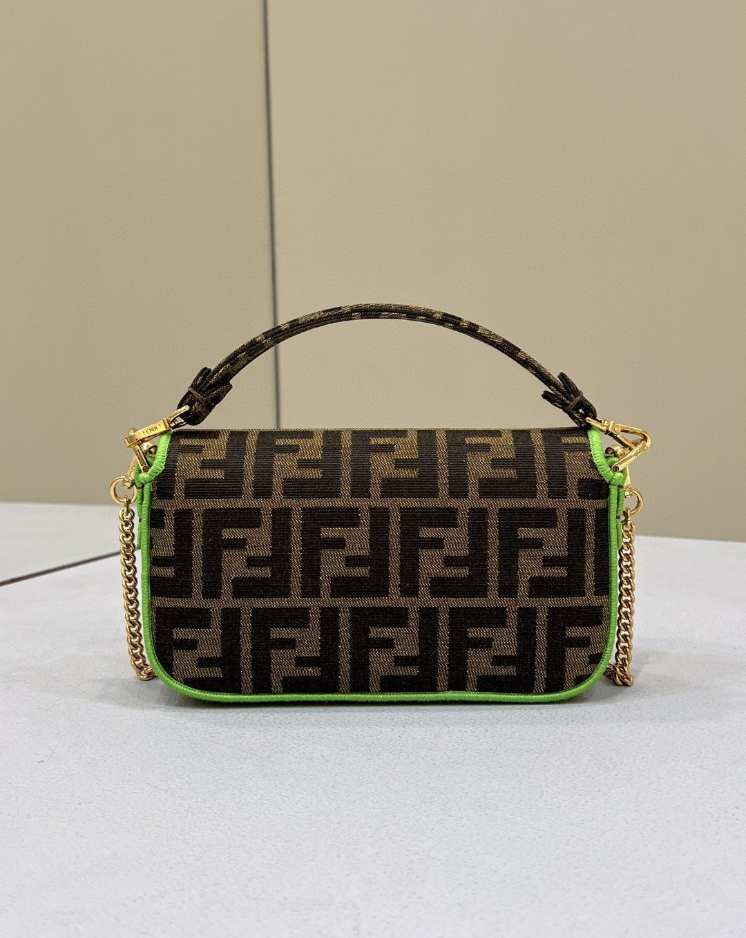 Top QualityTop Quality Baguette Small Brown Fabric Green Border Bag For Woman 18cm/7in