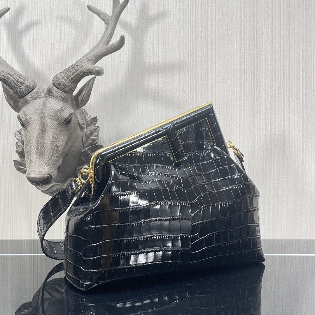Top QualityTop Quality Top QualityTop Qualityrst Medium Black Crocodile Bag For Woman 32.5cm/13in