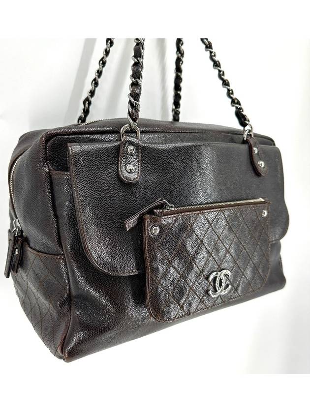 Caviar Quilted Silver Chain Boston Shoulder Bag Tote Chanel