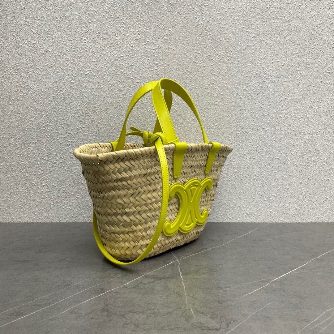 Top Quality Teen Triomphe Top Quality Classic Panier In Palm Leaves And Lizard Yellow For Women 8in/20cm 194004EH4.11CT