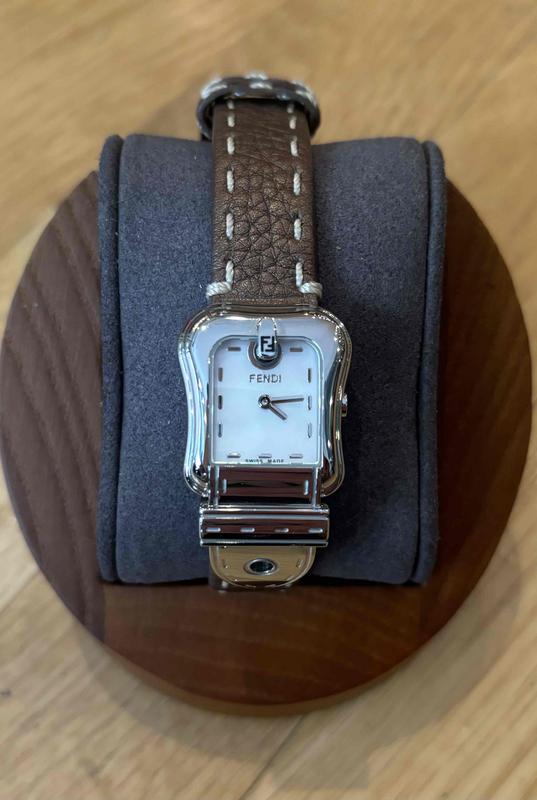 Fendi 22mm Stainless Steel Leather Strap Watch Mother of Pearl Dial