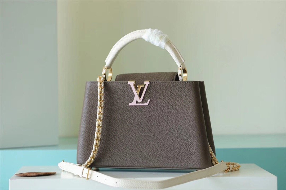Top Quality Capucines BB Taurillon Smokey Brown Green/ Creme/ Pink For Women,  Shoulder And Crossbody Bags 27cm/10.6in Top Quality M59516