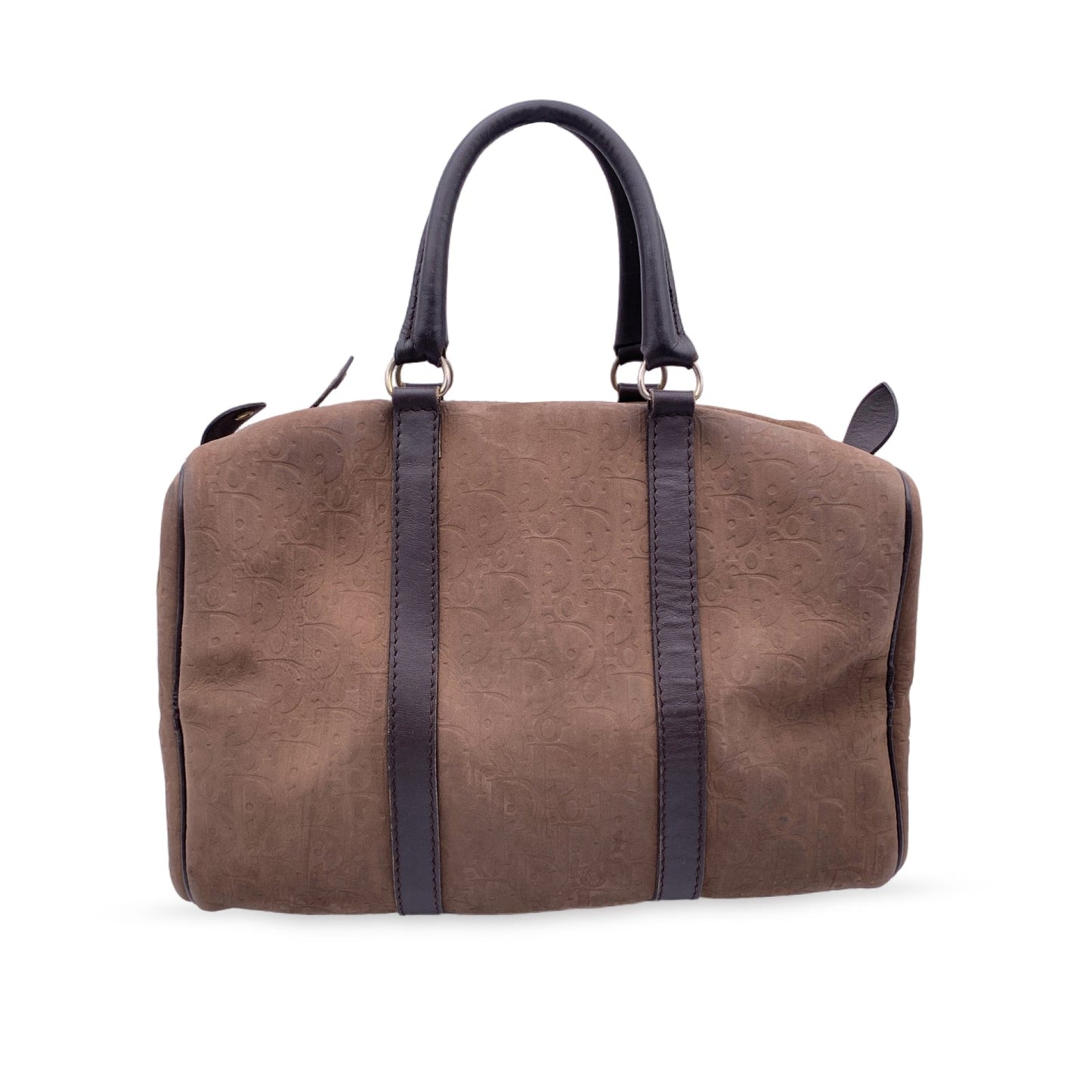 CHRISTIAN DIOR   Brown Embossed Logo Monogram Boston Bag