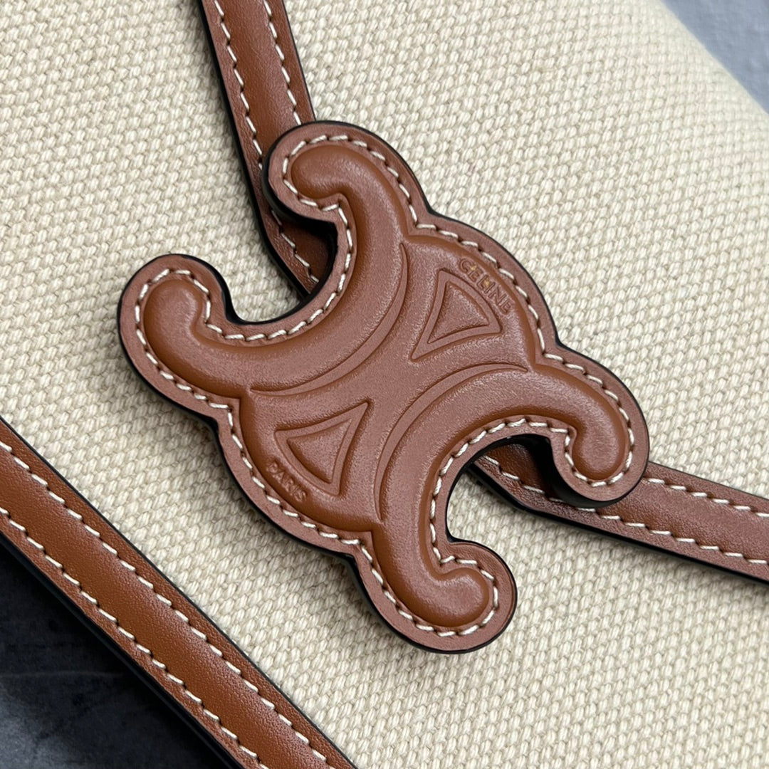 Top Quality Wallet On Chain Triomphe In Textile Natural / Tan For Women 7in/19cm 10J972DB2.02NT