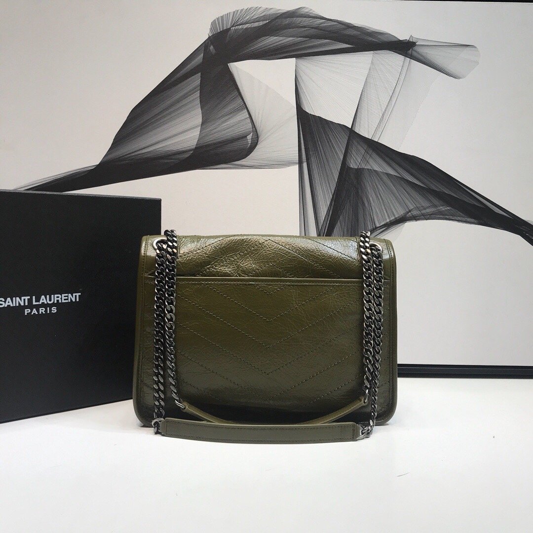 YSSL Niki Medium Chain Bag In Crinkled  Green For Women 11in/28cm YSL 6331581YG041229