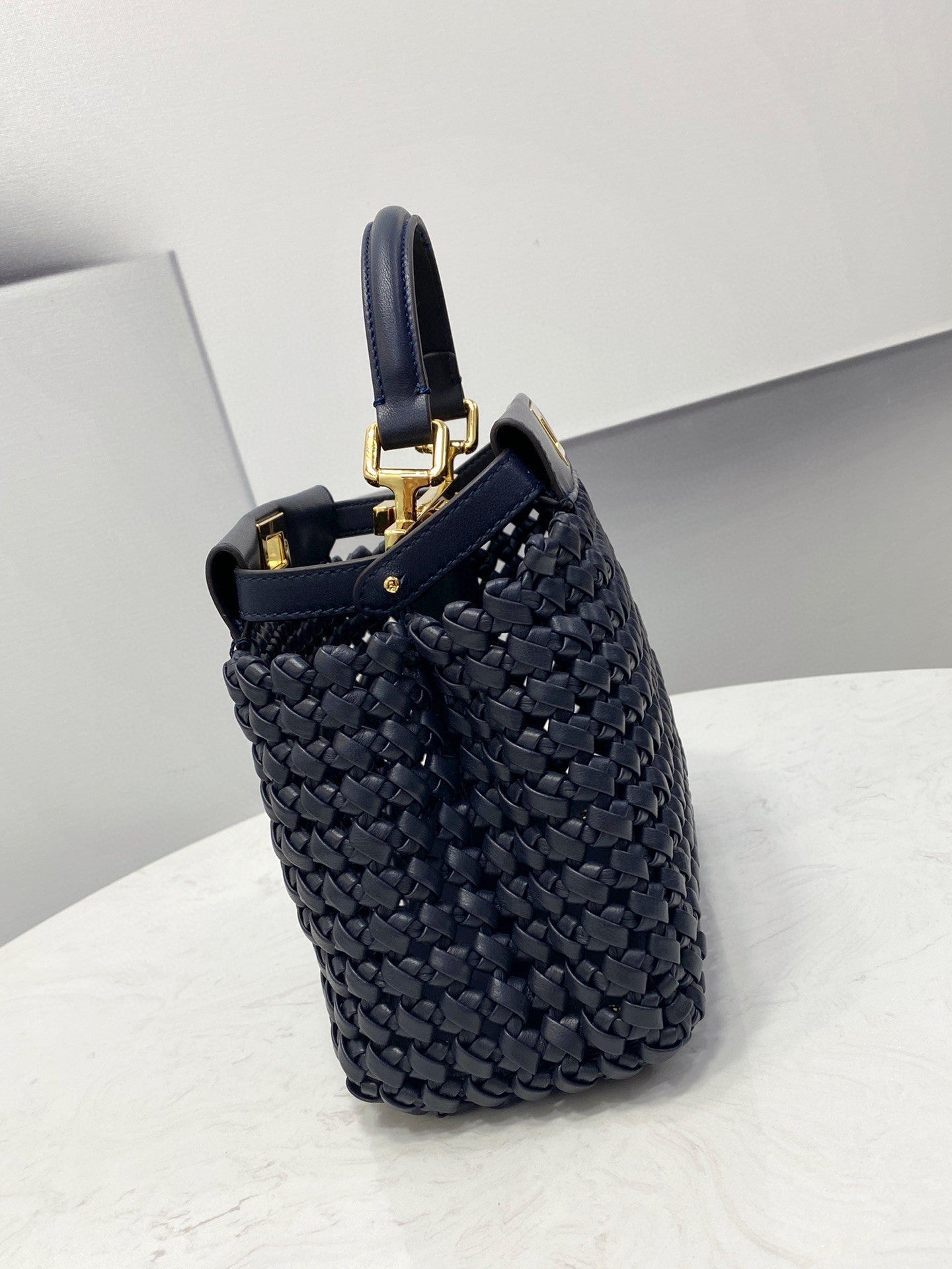 Top QualityTop Quality Peekaboo Mini Navy Blue Braided Bag For Woman 18cm/7in