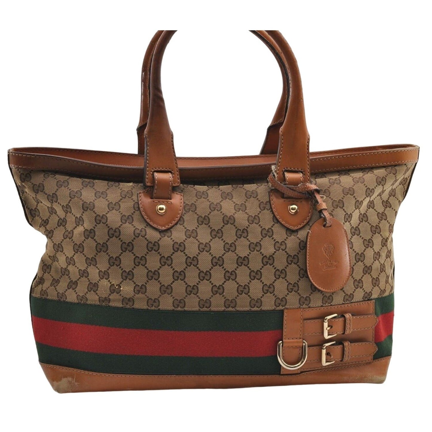 - Gucci brown Guccissima Web Heritage XL Tote w red & green