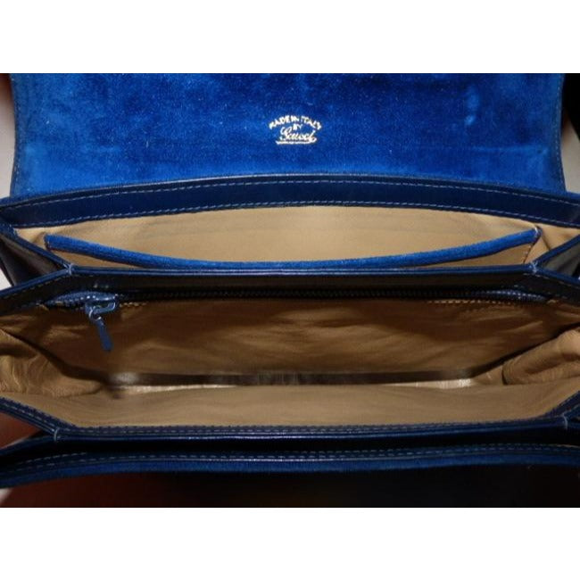 Gucci   Deep Blue Suede And Leather Shoulder Bag