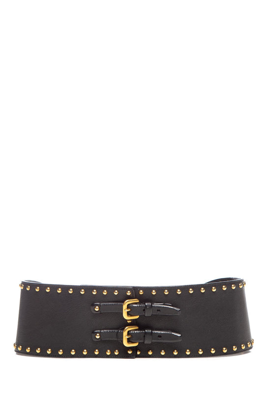 Prada Black Gold Studded Waist Belt SZ 36/90
