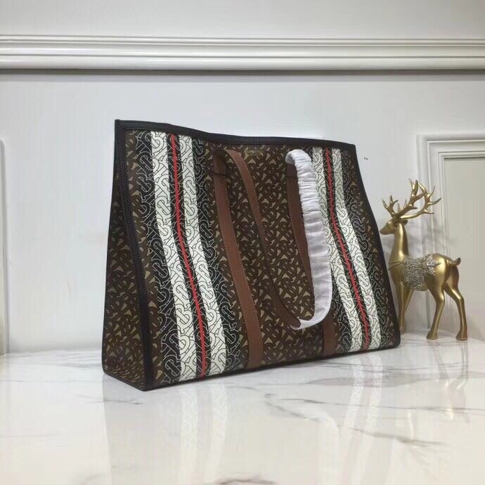 Top Quality Monogram Stripe E-Canvas Portrait Tote Bag Bridle Brown For Women, Bags 15.7in/34cm