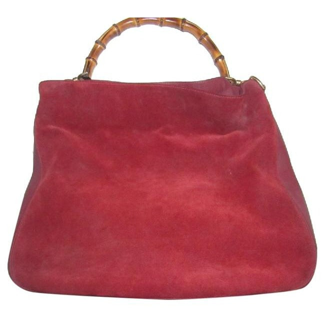 Gucci   Two Way Burgundy Suede And Leather With A Bamboo Handle Hobo Bag