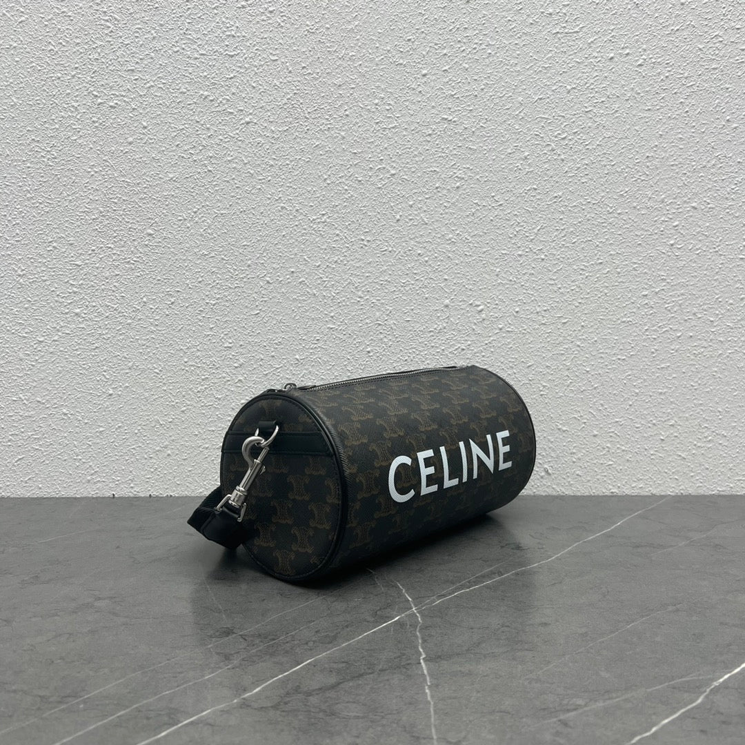 Top Quality Cylinder Bag In Triomphe Canvas Black For Women 9in/22cm