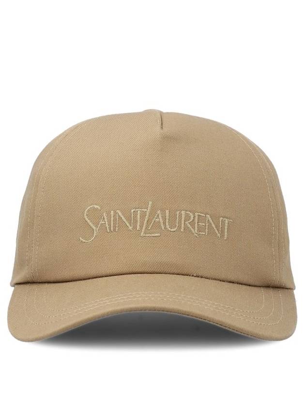 Luxury Saint Laurent Trending 2025 Embroidered Logo Gabardine Weave Cotton Ball Cap Beige