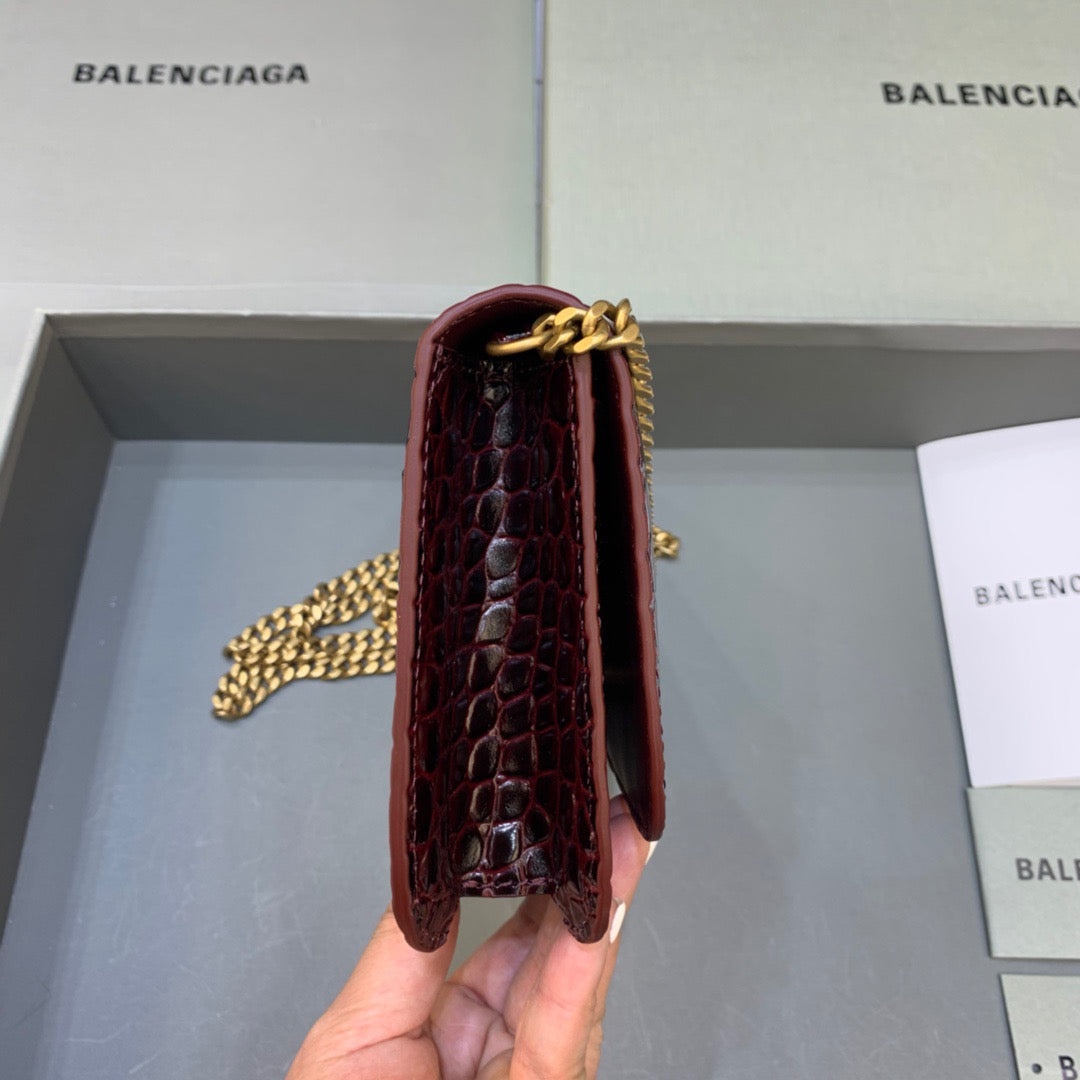 Top Quality Croc Embossed Patent B Bag With Chain In Dark Red, For Women,  Bags 7.9in/20cm
