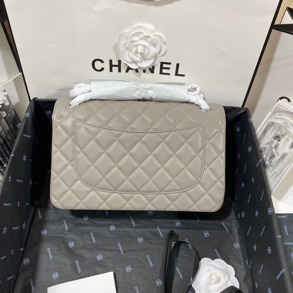 CHLLarge Classic Handbag Silver Hardware Grey For Women, Women’s Handbags, Shoulder Bags 11.8in/30cm