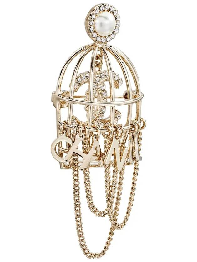 CC Crystal Pearl Brooch Gold Chanel