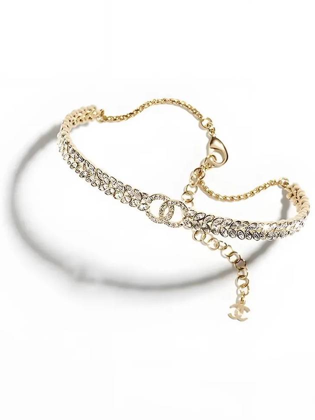 CC Logo Crystal Choker Necklace Gold Chanel