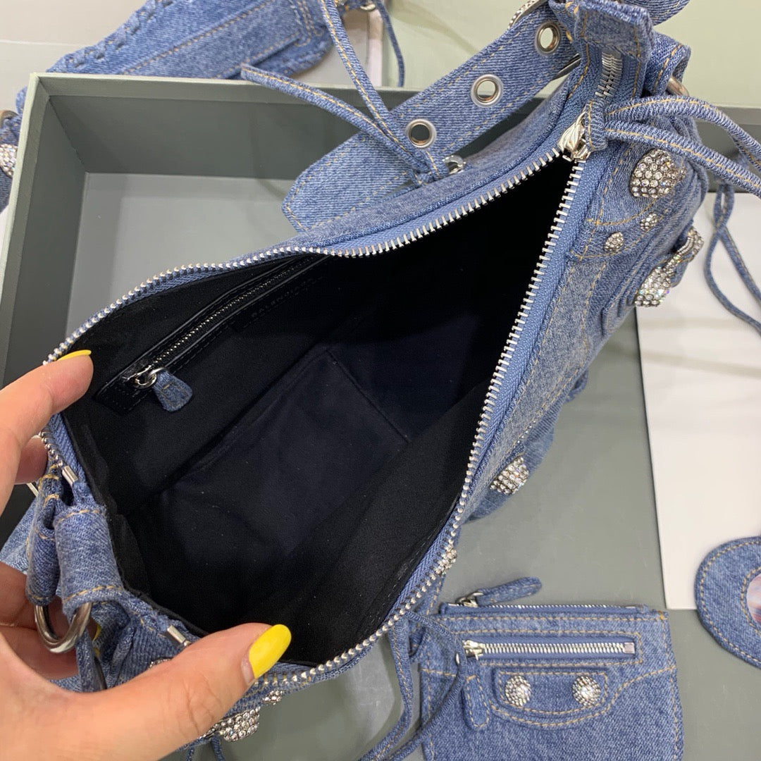 Top Quality Le Cagole XS Shoulder Bag In Blue Washed, For Women,  Bags 13in/33cm