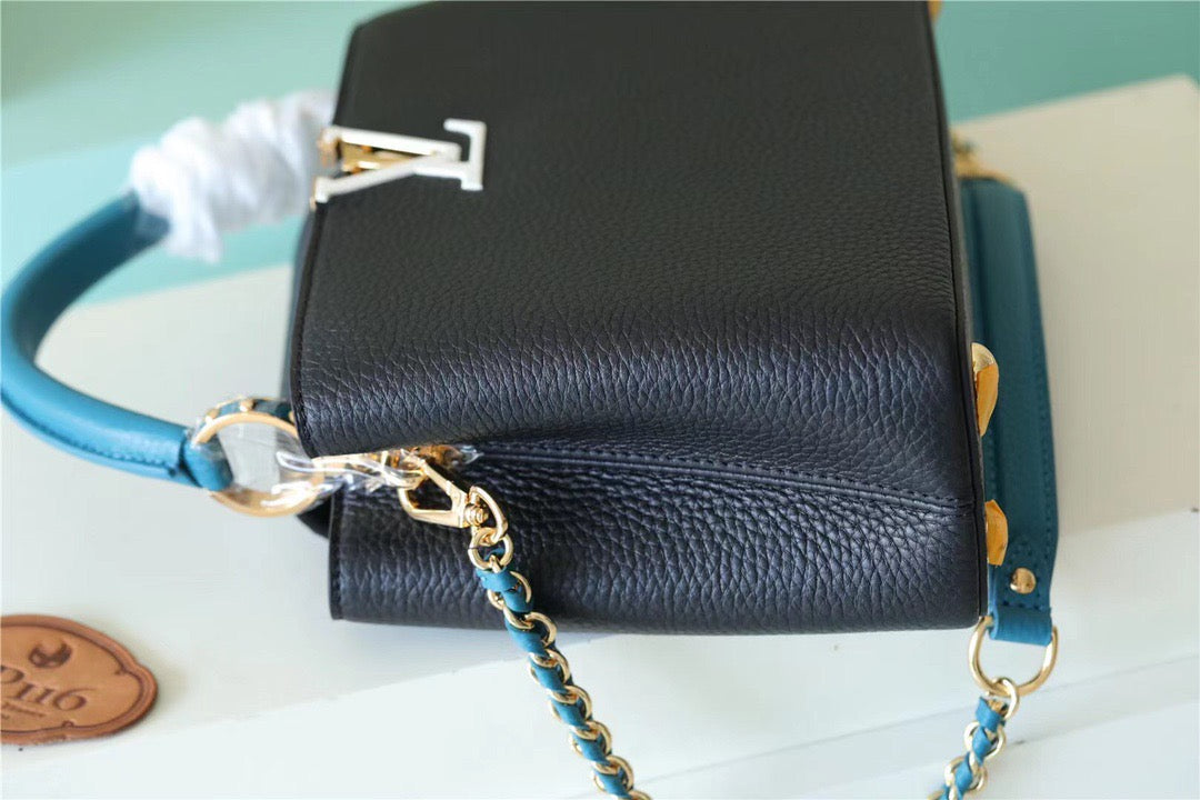 Top Quality Capucines BB Taurillon Black/Blue For Women, Womens Bags, Shoulder And Crossbody Bags 10.6in/27cm Top Quality