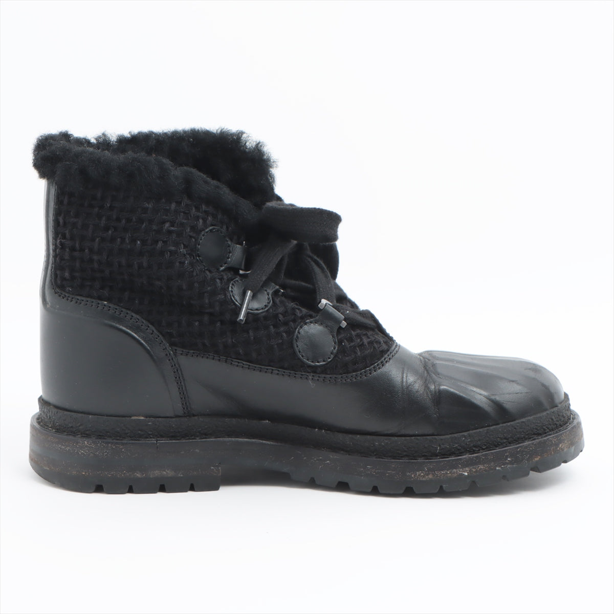 Chanel Coco Wool x Leather Boots 36  Black G32179 Boar