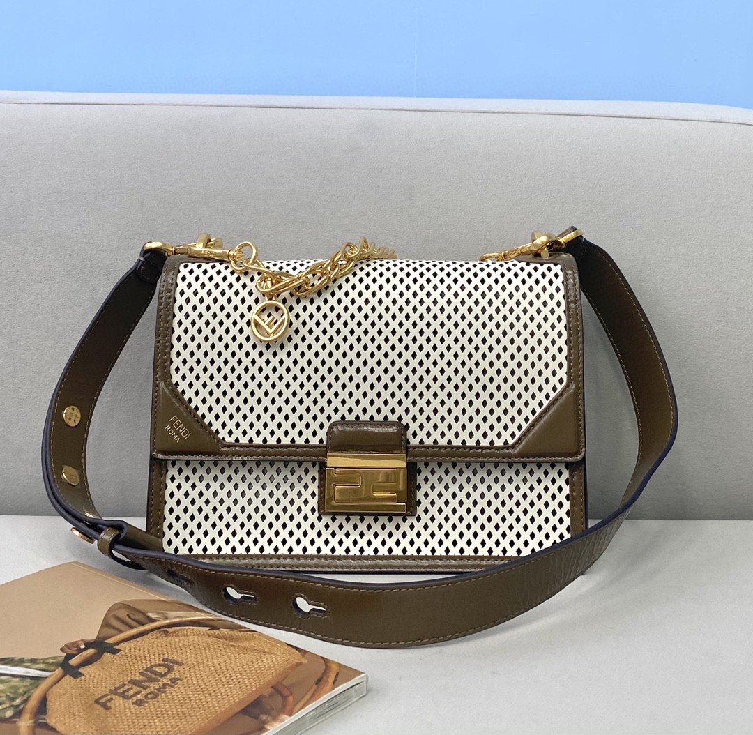 Top QualityTop Quality Medium Kan U White and Brown Bag For Woman 25cm/10in