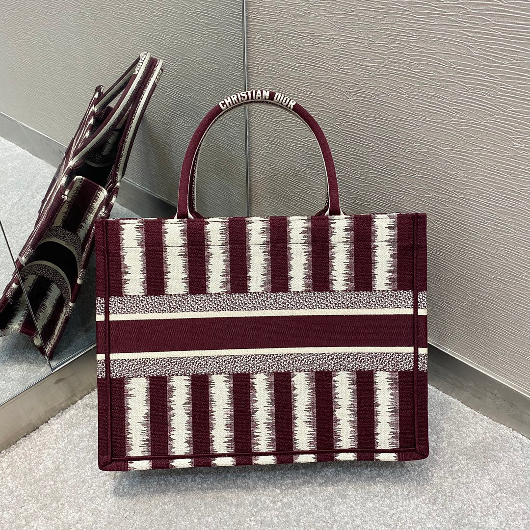 Top Quality MeTop Qualityum Book Tote Red D-Stripes Embroidery For Women 36cm/16.5in CD