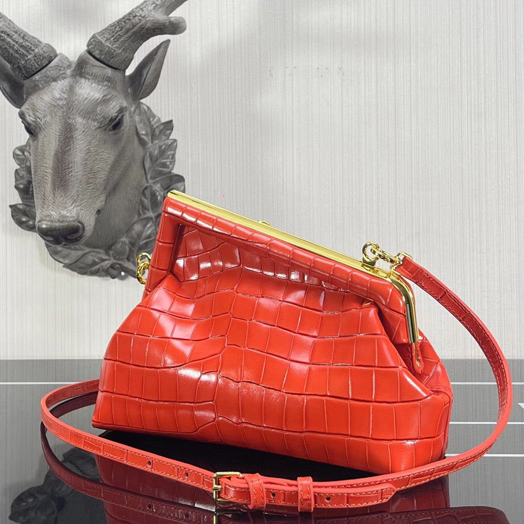 FI First Small Orange CrocoTop Qualityle Bag For Woman 26cm/10in